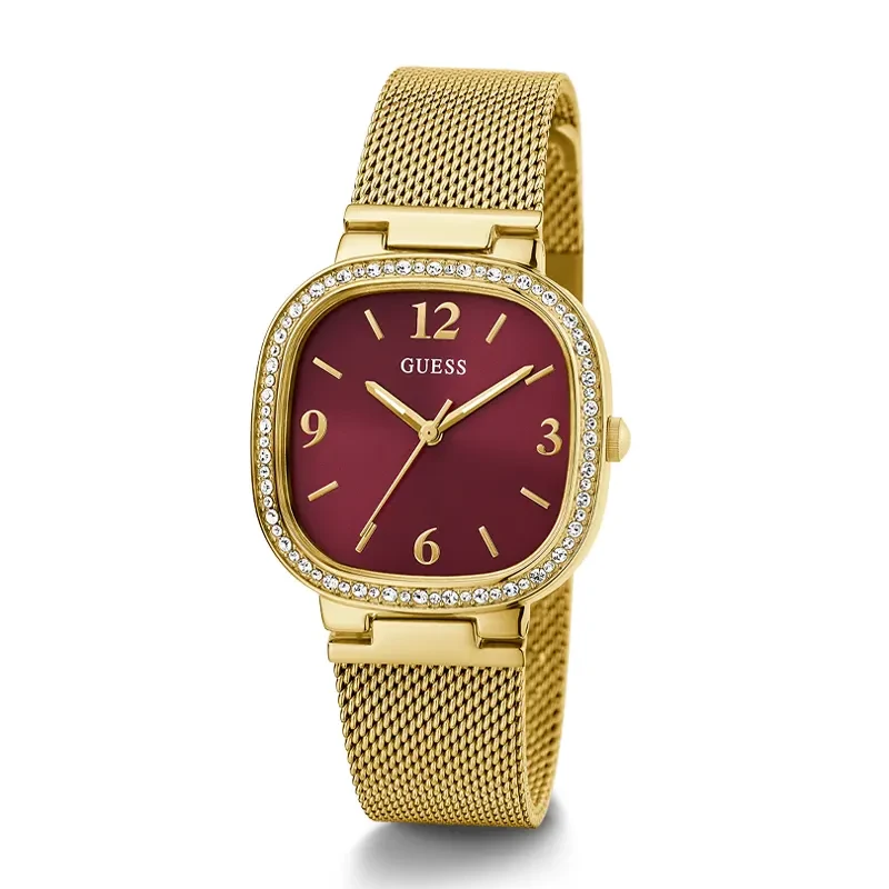 Guess Tapestry Burgundy Dial Gold-Tone Ladies Watch | GW0354L4