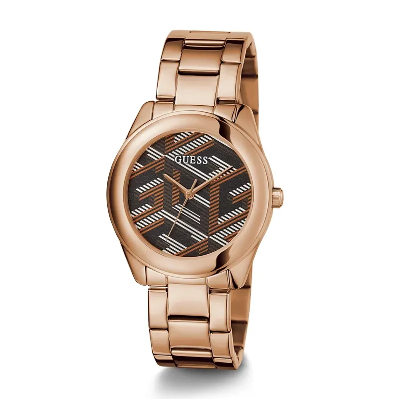 Guess Cubed Chocolate Brown Dial Rose Gold Ladies Watch | GW0607L3