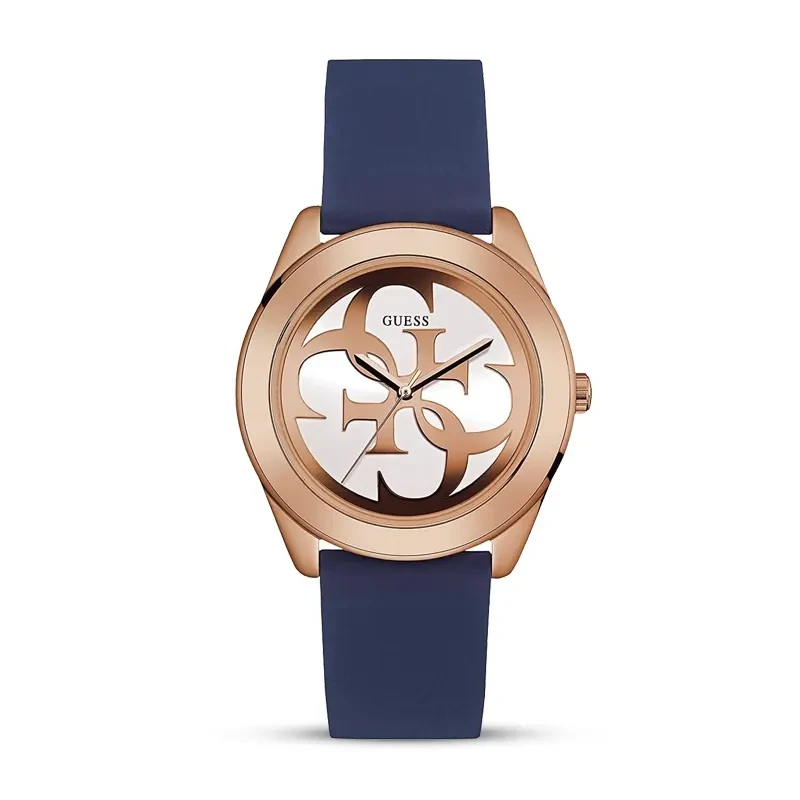 Guess G-Twist Rose Gold Dial Blue Silicone Ladies Watch | W0911L6