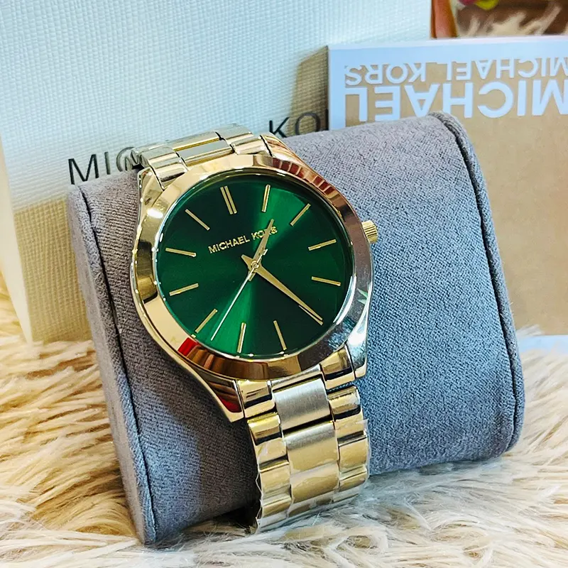 Michael Kors Slim Runway Green Dial Gold-tone Ladies Watch | MK3435