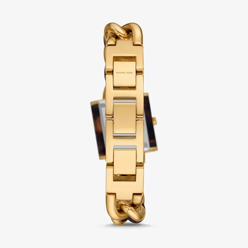 Michael Kors Petite Lock Pavé Gold-Tone and Tortoiseshell Acetate Chain Ladies Watch | MK4808