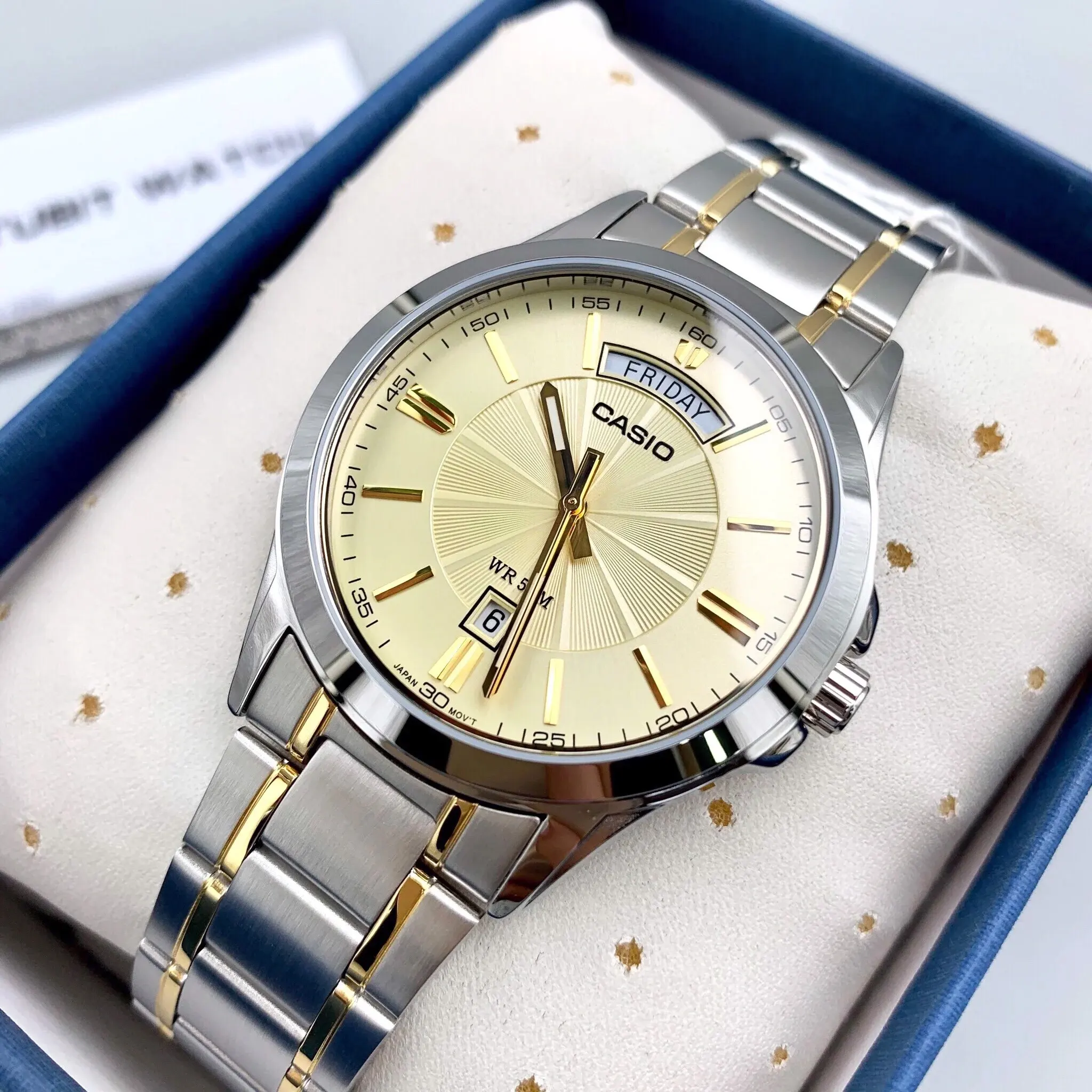 Casio Enticer MTP-1381G-9A Date Day Cream Dial Men's Watch
