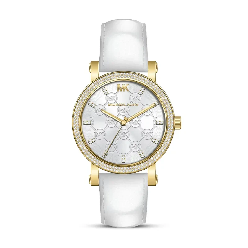 Michael Kors Corey White Dial Leather Strap Ladies Watch | MK2985