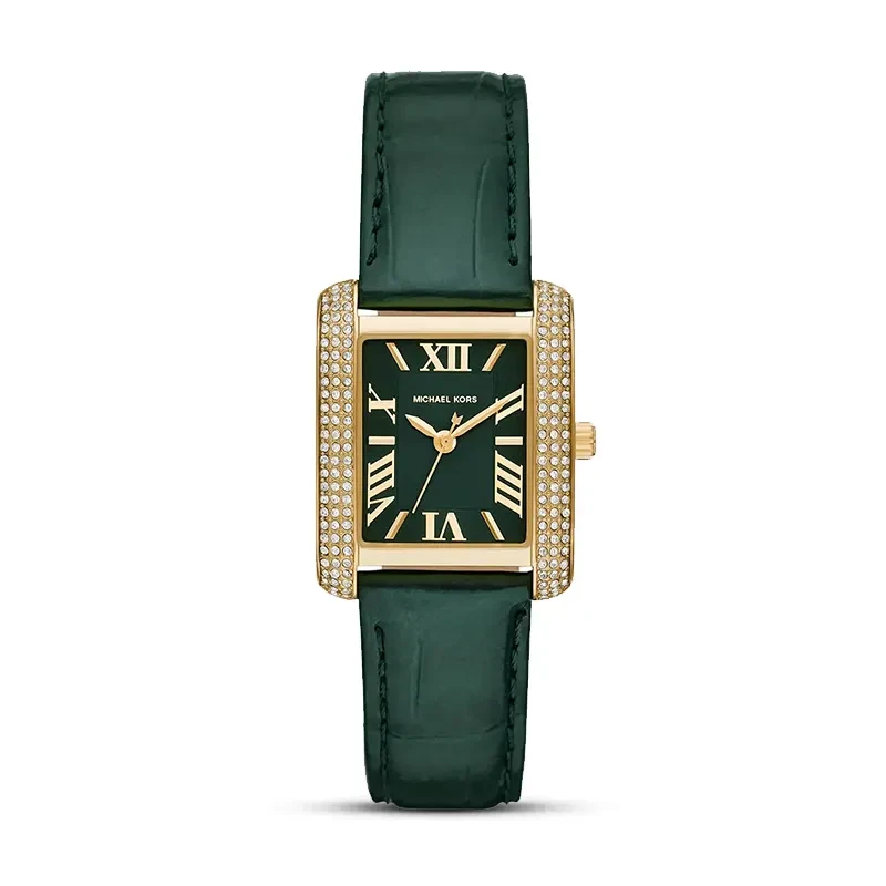 Michael Kors Petite Emery Green Dial Leather Ladies Watch | MK4697