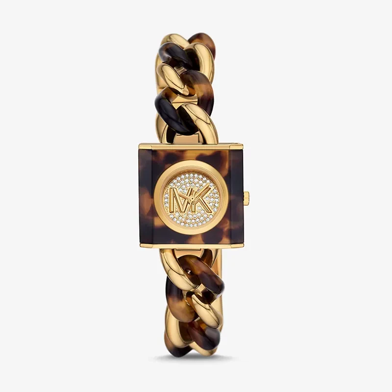 Michael Kors Petite Lock Pavé Gold-Tone and Tortoiseshell Acetate Chain Ladies Watch | MK4808