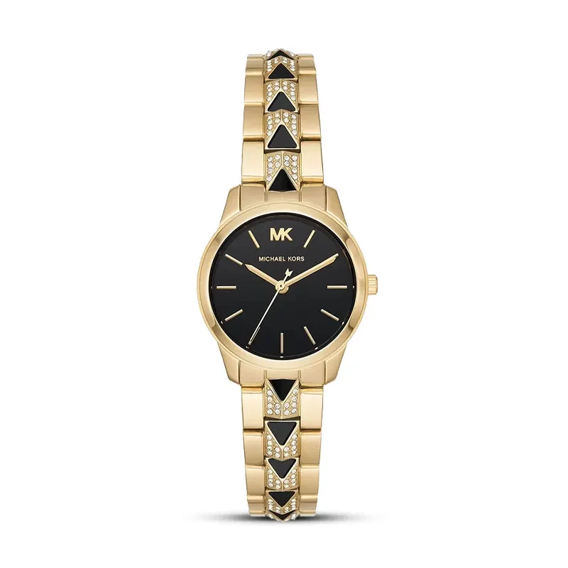 Michael Kors Petite Runway Mercer Pavé Gold-Tone Black Dial Ladies Watch | MK6672