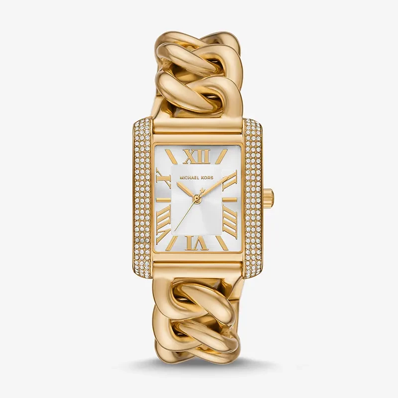 Michael Kors Oversized Emery Pavé Gold-Tone Curb Link Ladies Watch | MK7300