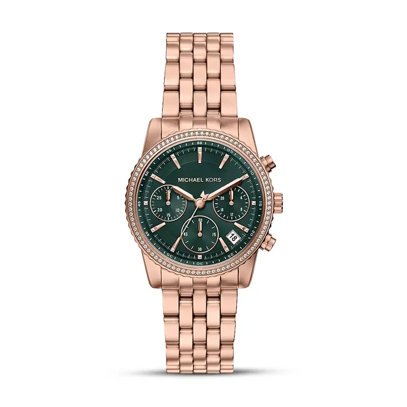 Michael Kors Mini Bryant Green Dial Rose Gold-Tone Ladies Watch | MK7600