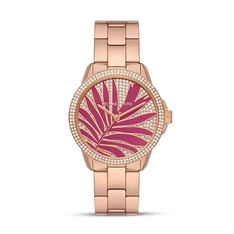 Michael Kors Brynn Fuchsia Palm Motif Pavé Dial Rose Gold-Tone Ladies Watch | MKO1037