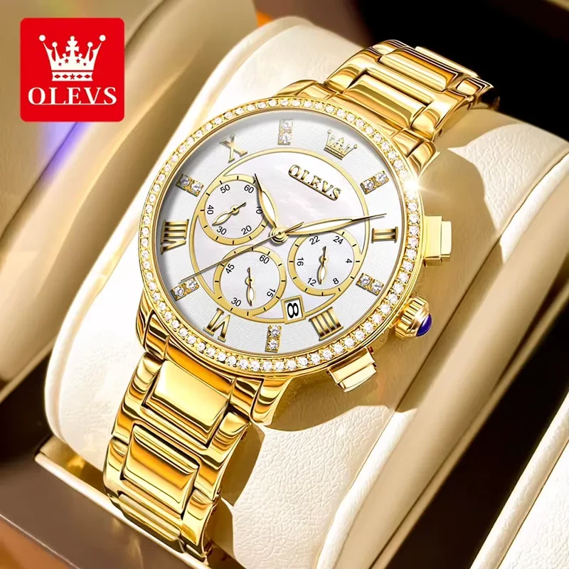 Olevs 9976 Chronograph White Dial Ladies Watch