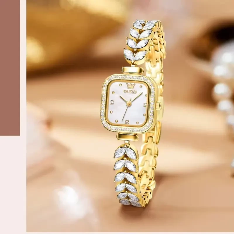 Olevs Luxurious Silver Dial Gold-Tone Ladies Watch | 9987