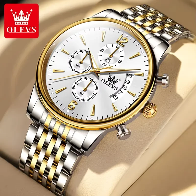 Olevs 2867 Chronograph White Dial Two-tone Men's Watch