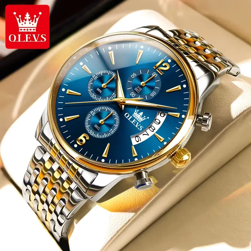 Olevs 2867 Chronograph Blue Dial Two-tone Men's Watch