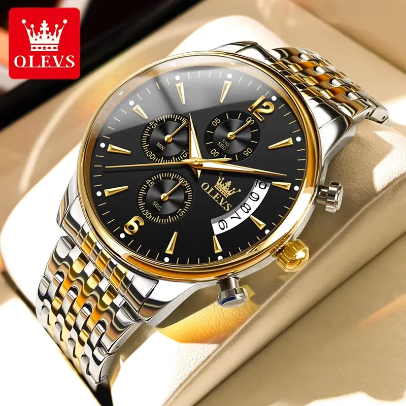 Olevs 2867 Chronograph Black Dial Two-tone Men's Watch