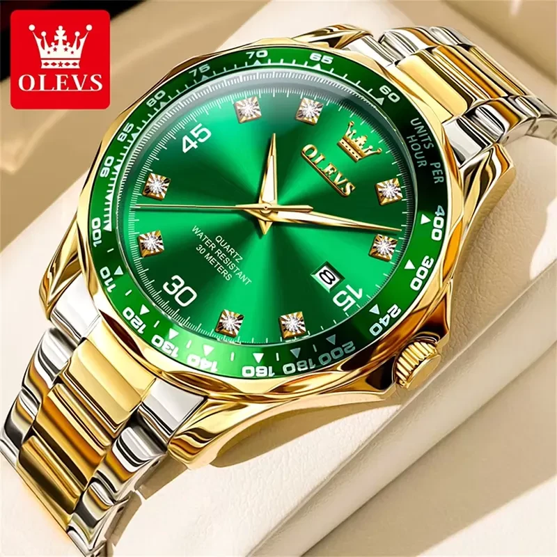 Olevs 9988 Green Dial Two-tone Men's Sport Watch