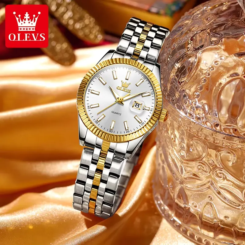 Olevs Luxury Silver Dial Two-tone Ladies Watch | 5526