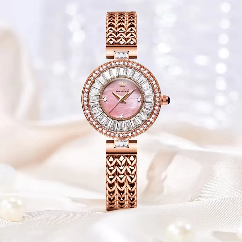 Olevs 9959 Light Pink Mother of Pearl Dial Rose Gold ladies Watch