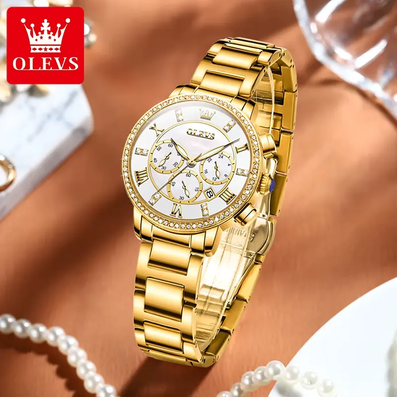 Olevs 9976 Chronograph White Dial Ladies Watch