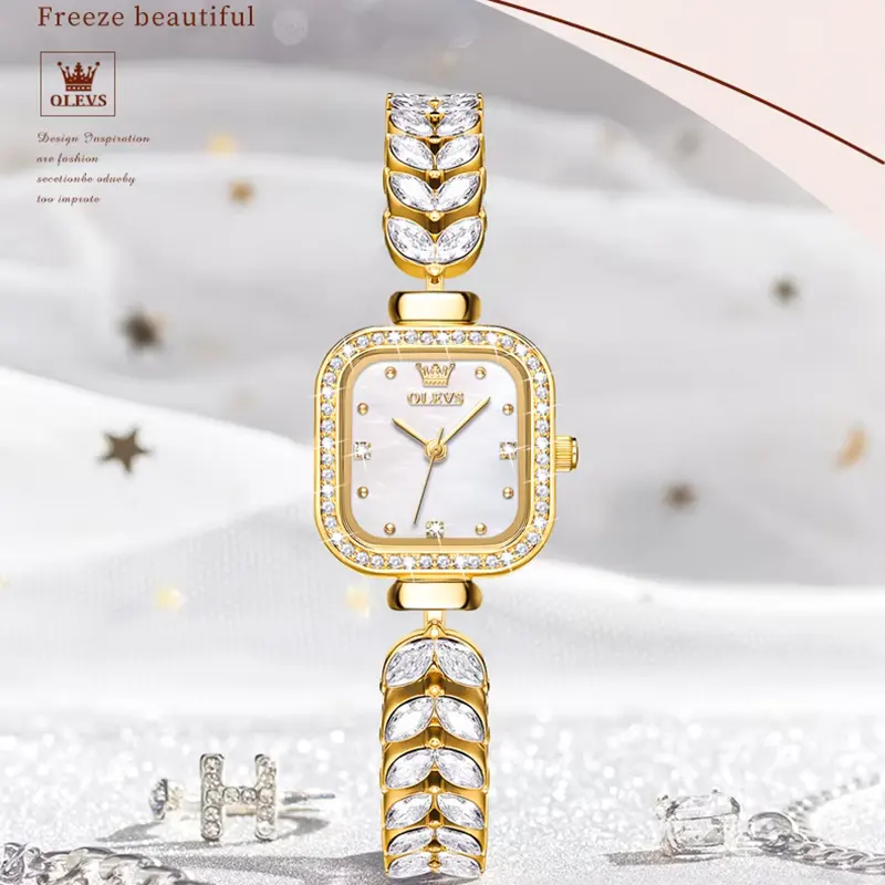 Olevs Luxurious Silver Dial Gold-Tone Ladies Watch | 9987