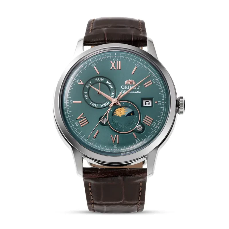 Orient Bambino Sun & Moon Green Dial Men's Watch | RA-AK0805E