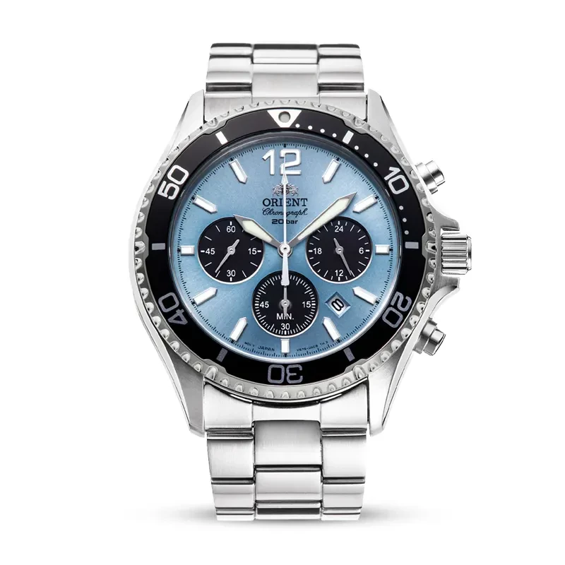 Orient Mako Solar Chronograph Sky Blue Dial Men's Watch | RA-TX0206L