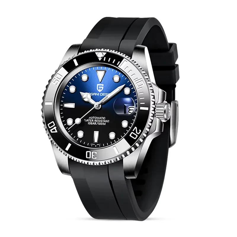 Pagani Design PD-1661 Submariner Black Silicone Strap Men's Watch