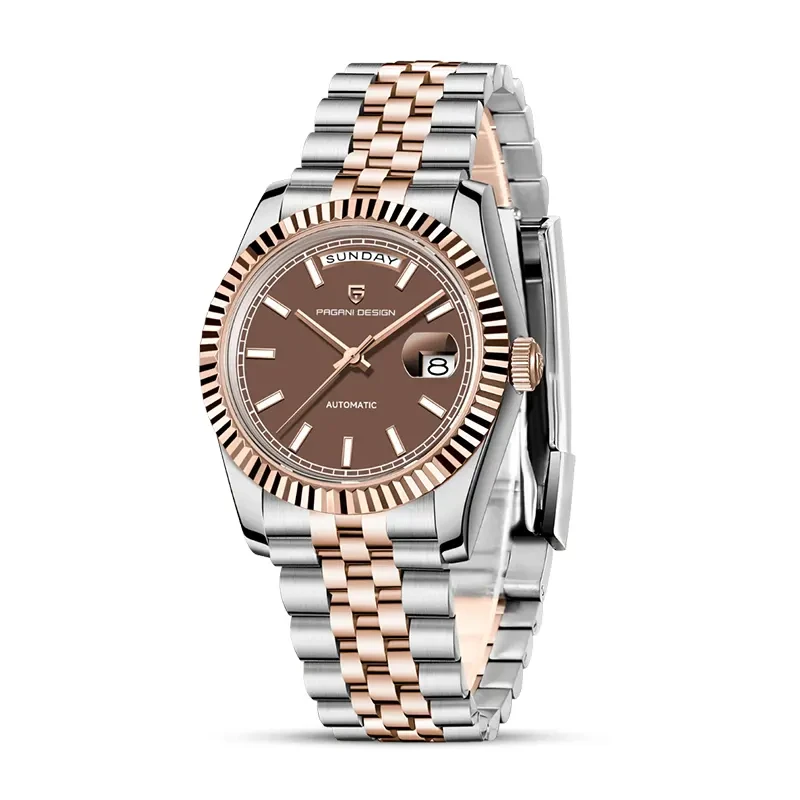 Pagani Design PD-1752 Day-Date Brown Dial Two-tone Men's Watch