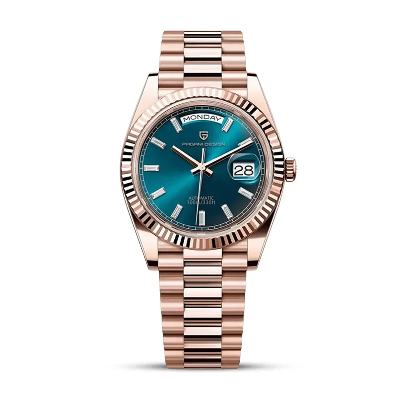 Pagani Design PD-1752 Day-Date Blue Dial Rose Gold-Tone Men's Watch