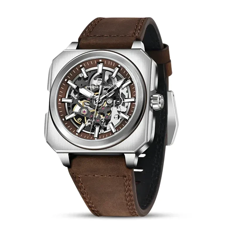 Pagani Design Automatic Skeleton Dial Brown Strap Men's Watch | PD-1791