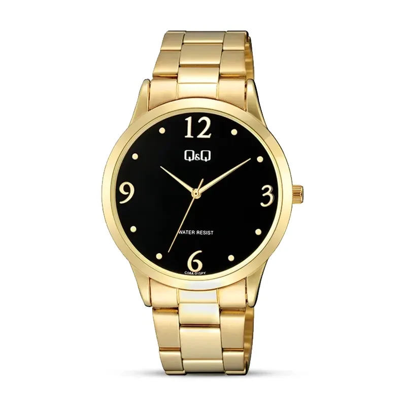 Q&Q C08A-015PY Black Dial Gold-tone Ladies Watch