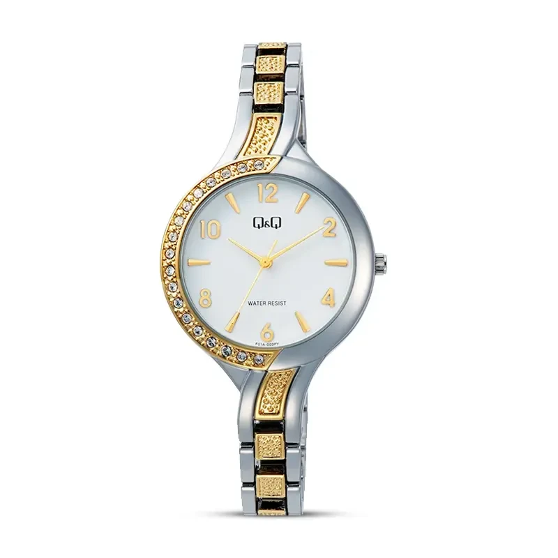 Q&Q F01A-003PY White Dial Two-tone Ladies Watch