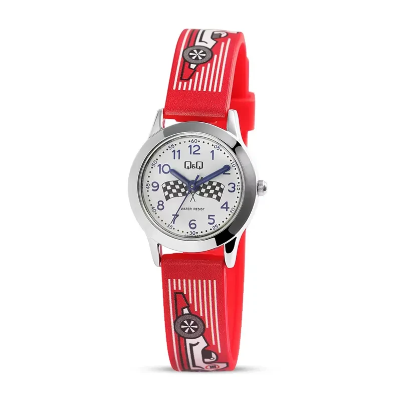 Q&Q QC29J334Y White Dial Resin Red Strap Watch
