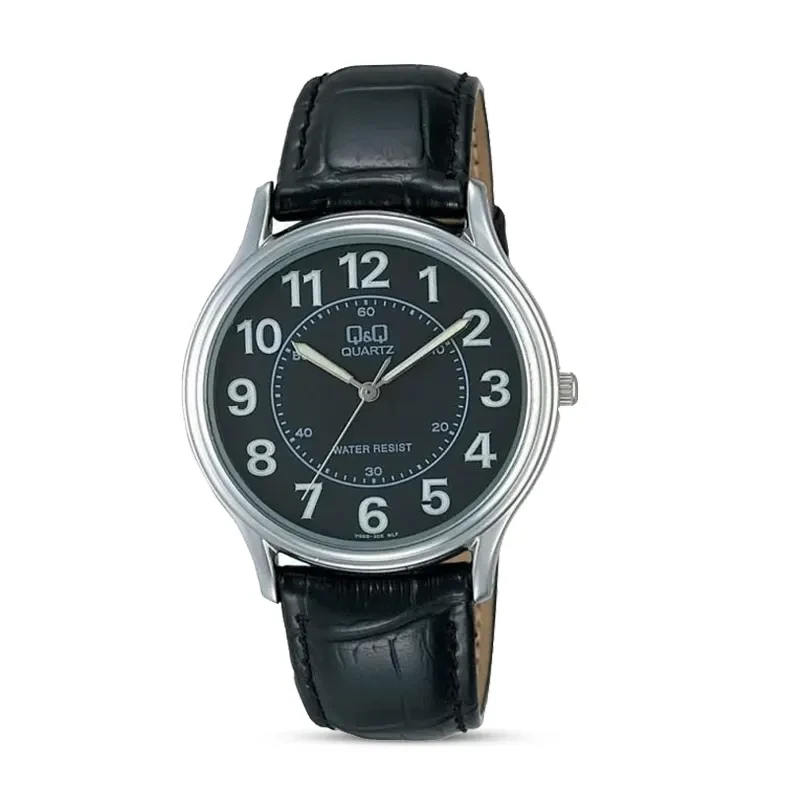 Q&Q VG68J305Y Black Dial Leathet Strap Ladies Watch