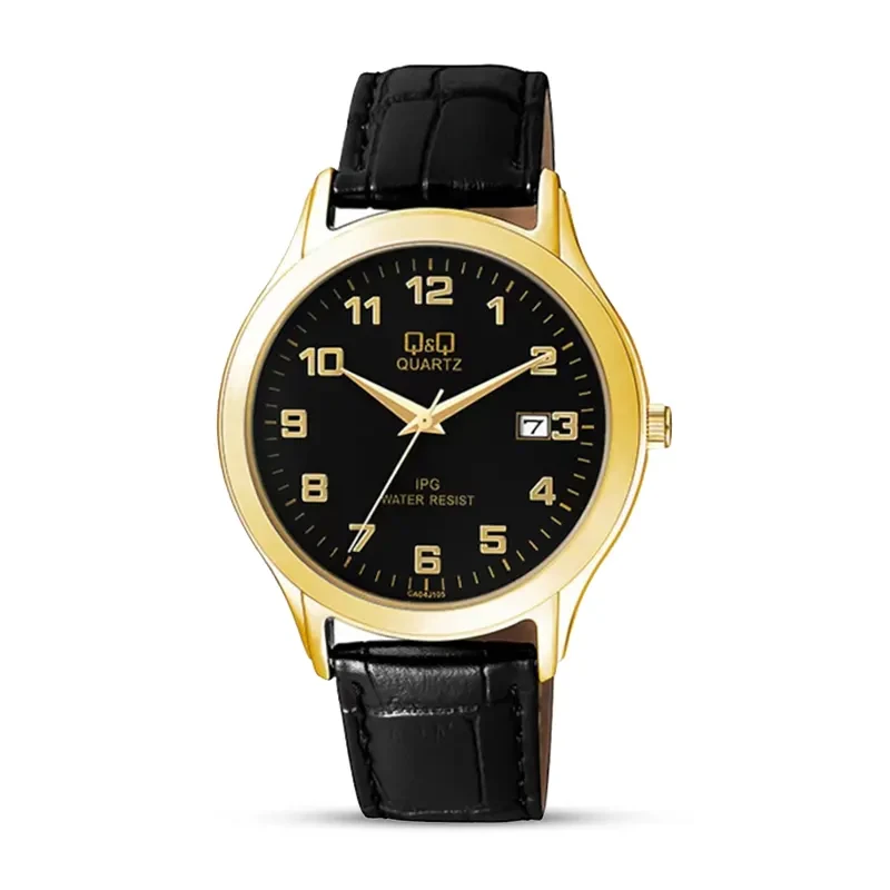Q&Q C212J100Y Black Dial Gold Bezel Men's Watch