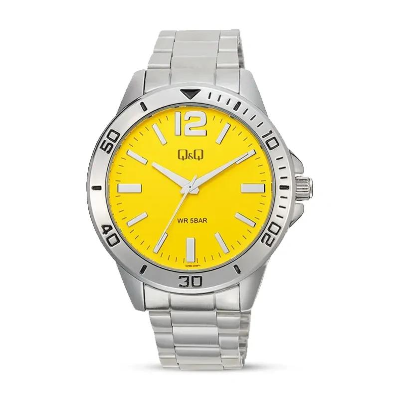 Q&Q Q28B-009PY Yellow Dial Silver-tone Men's Watch