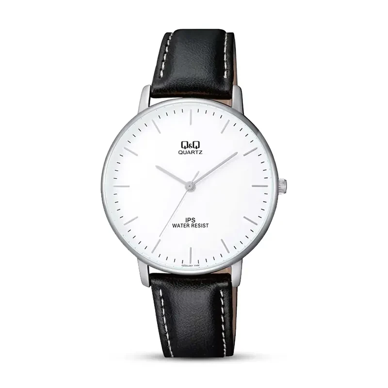 Q&Q QZ00J301Y White Dial Leather Strap Men's Watch