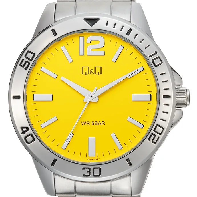 Q&Q Q28B-009PY Yellow Dial Silver-tone Men's Watch