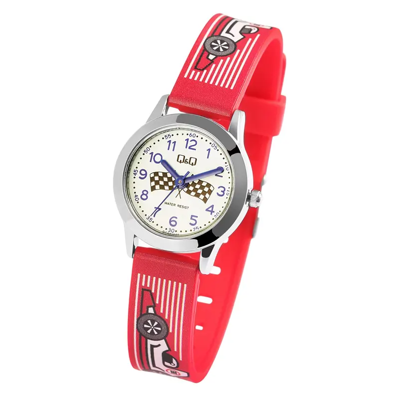 Q&Q QC29J334Y White Dial Resin Red Strap Watch