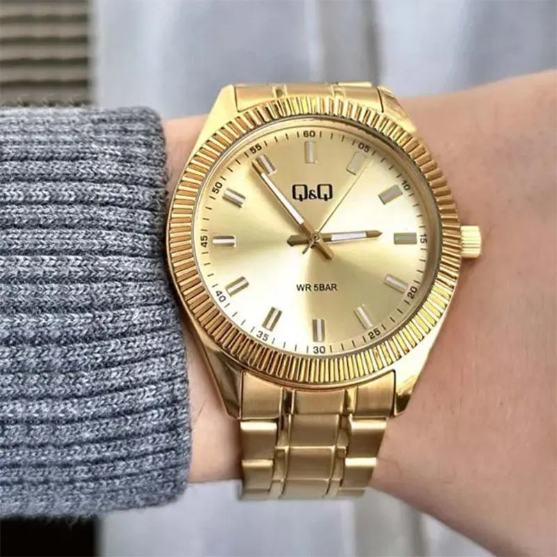 Q&Q QZ48J010Y Gold Dial Gold-tone Men's Watch