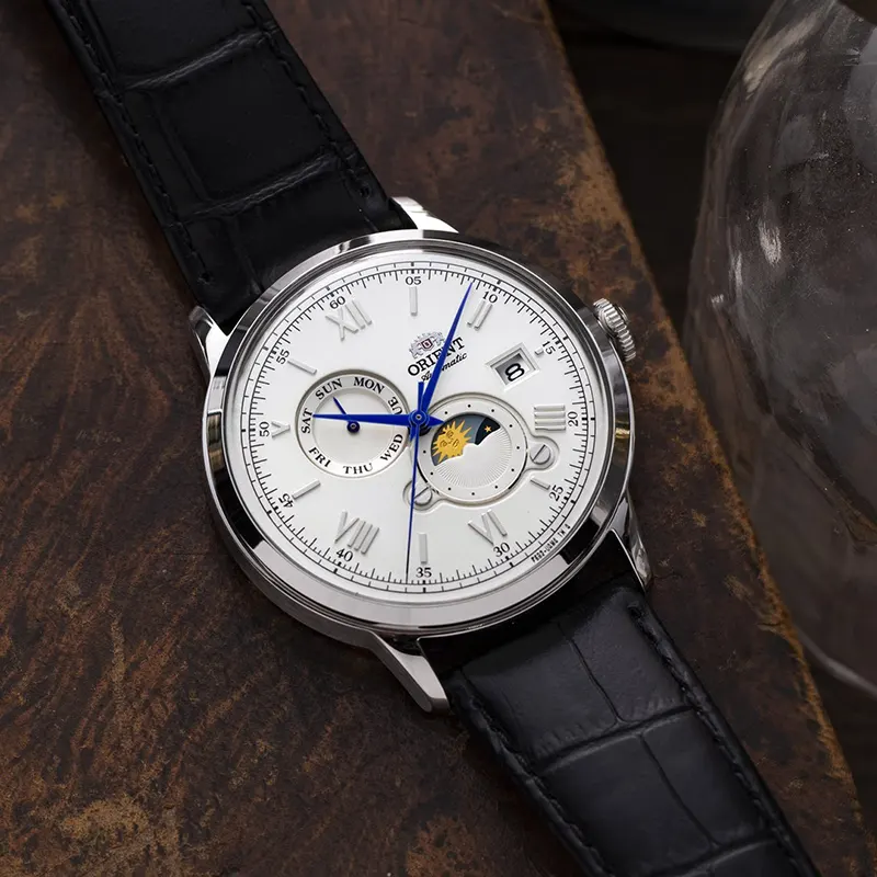Orient Bambino Sun & Moon White Dial Automatic Men's Watch | RA-AK0802S