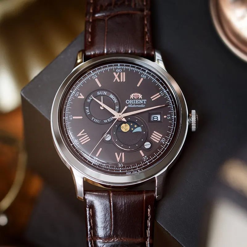 Orient Bambino V9 Sun & Moon Brown Dial Men's Watch | RA-AK0804Y