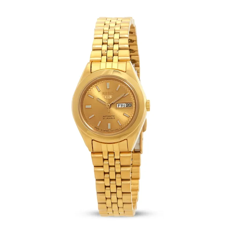 Seiko 5 Gold Dial Gold-Tone Automatic Ladies Watch | SYMF62J1