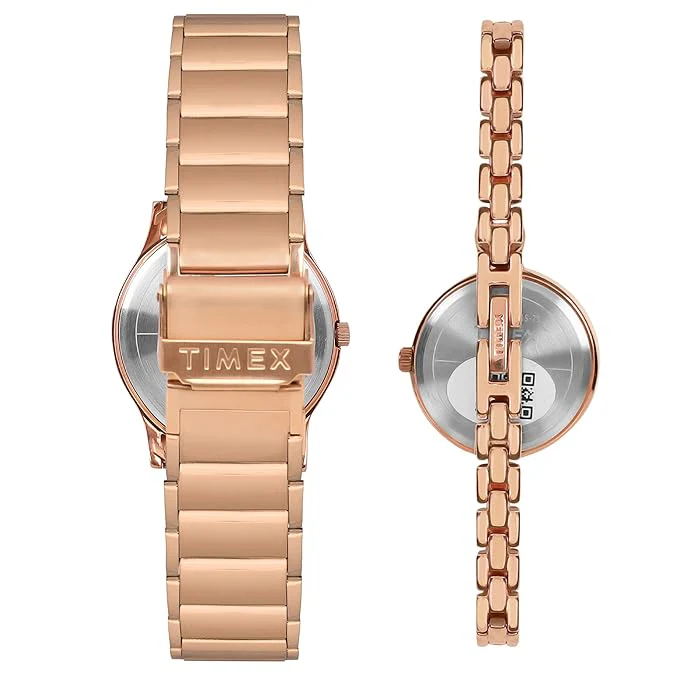 Timex Classic White Dial Rose Gold-Tone Couple Watch | TW00PR263