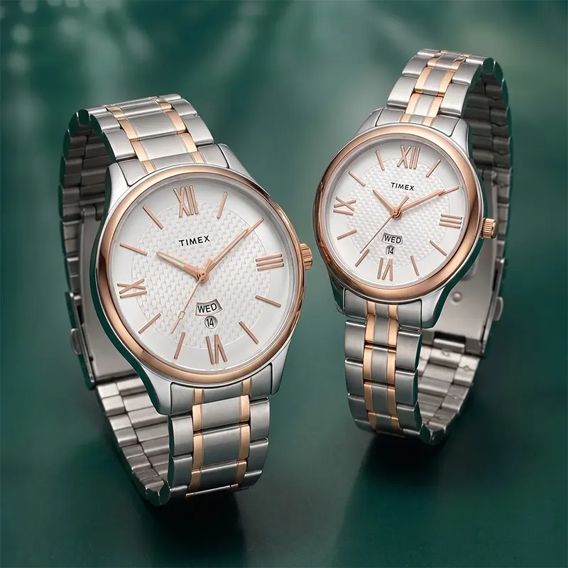 Timex Empera Silver Dial Two-Tone Couple Watch | TW00PR285