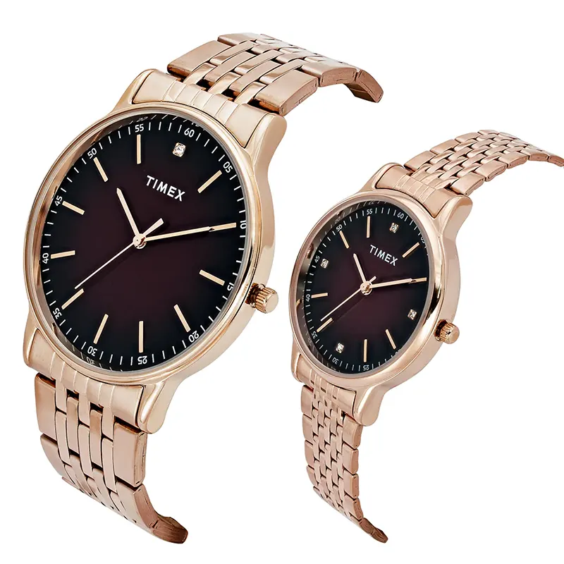 Timex Brown Dial Rose Gold-Tone Couple Watch | TW00PR328