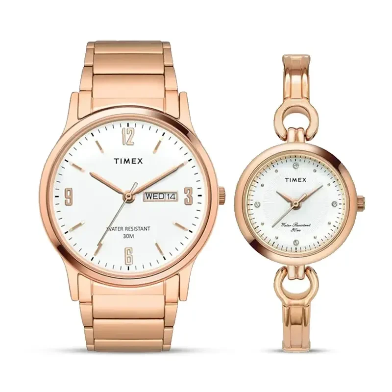 Timex Classic White Dial Rose Gold-Tone Couple Watch | TW00PR263