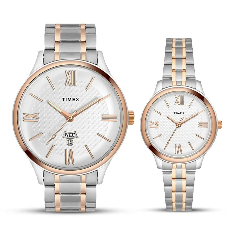 Timex Empera Silver Dial Two-Tone Couple Watch | TW00PR285