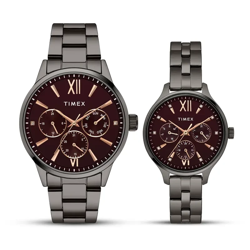 Timex Multi-Function Burgundy Dial Couple Watch | TW00PR314