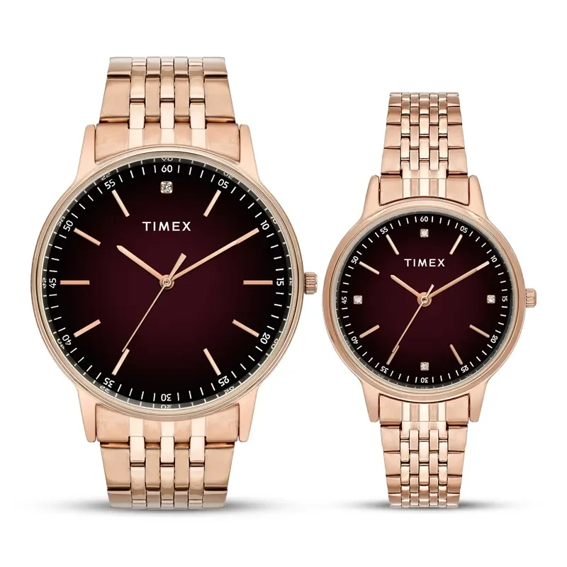Timex Brown Dial Rose Gold-Tone Couple Watch | TW00PR328