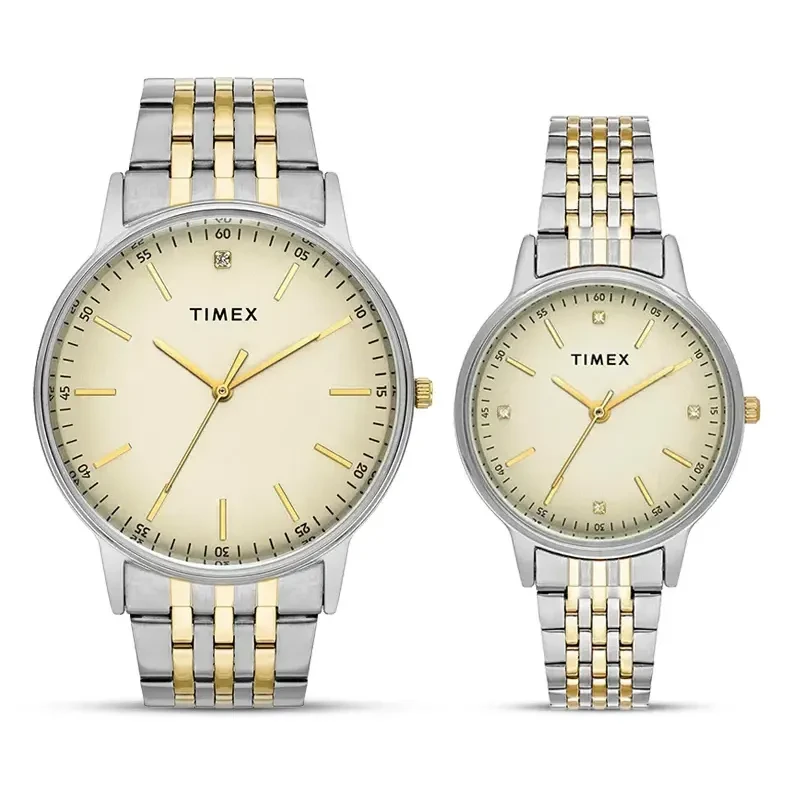 Timex Classic Tan Dial Two-Tone Couple Watch | TW00PR329